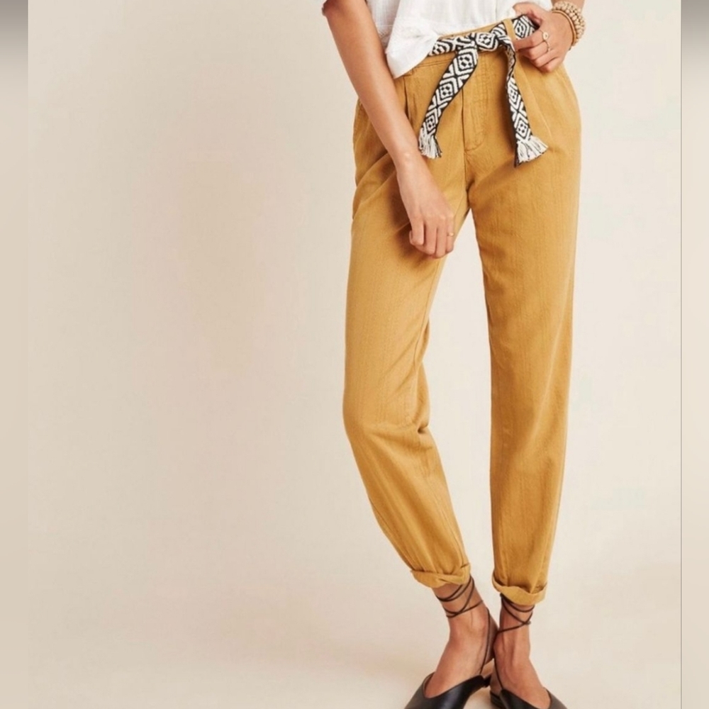 NWT Anthropologie Scout Slim Pleated Straight Leg Ankle Pants Honey Sz 24P